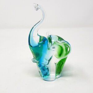 Vintage VTG Rare Signed Chalet Canada Blue & Green Glass Elephant Figurine